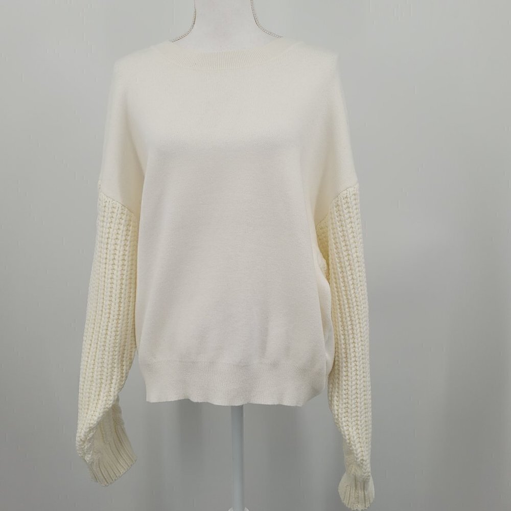 Elsie & Zoey Cream Cable Knit Sleeve Sweater